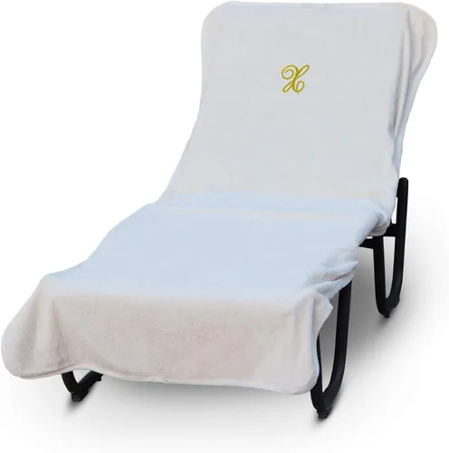 Vista 271 de Funda de lujo para tumbona de piscina con monograma de Hotel y Spa, bordado con letras en bloque - Extra absorbente 100% algodón turco - Rizo suave