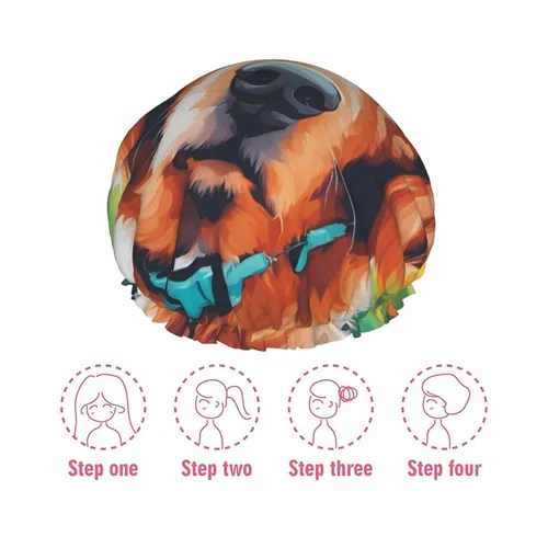 Vista 7 de A Cute Dog Reusable Double Layer Waterproof Shower Cap With Elastic Cord For Home Cleaning Facial Care Shower