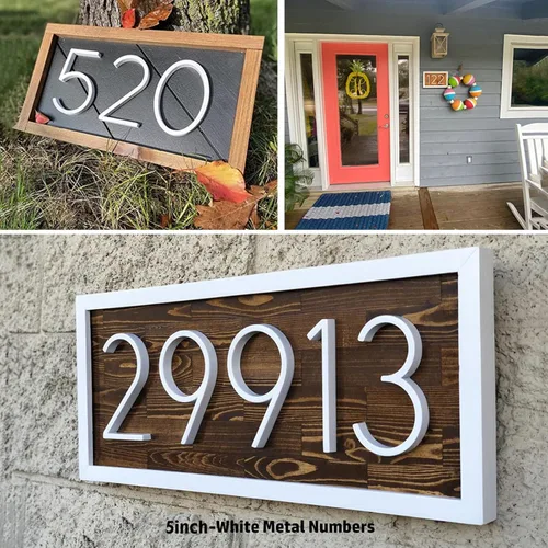 Vista 8 de Placa flotante 3D para casa, números de 5 pulgadas, color blanco, moderno, dirección, dirección del hogar, aleación de zinc, montaje con tornillo