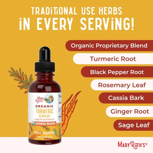 Vista 7 de MaryRuth Organics USDA Gotas Líquidas de Cúrcuma Dorada Mezcla Herbal Cúrcuma Curcumina Pimienta Negra Corteza de Canela Cassia Raíz