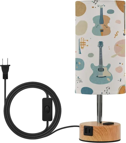 Music Retro Dimmable Bedside Touch Lamps with Charging Ports for Living Room Bedroom Nightstand Office Desk, Light Bulb Included