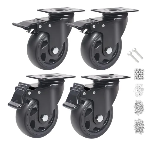 Vista 10 de Ruedas giratorias de 2 pulgadas, 600 libras, juego de 4 ruedas, ruedas de placa resistentes con rodamientos de bolas dobles, ruedas giratorias