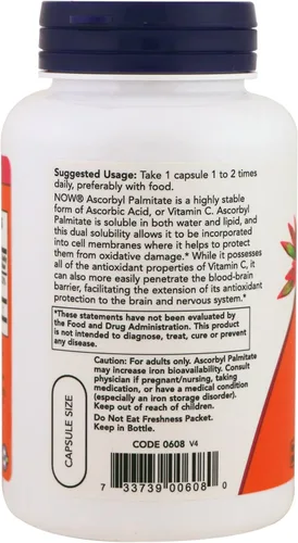 Vista 3 de Now Foods, Palmitato de ascorbilo 500 mg, 100 cápsulas vegetales