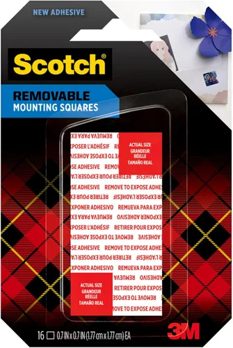 Cuadros de montaje extraíbles de doble cara Scotch, 16 cuadrados de espuma precortados, 1,8 cm x 1,8 cm, se retiran fácilmente sin dejar residuos,