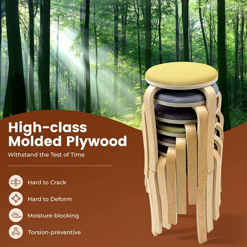 Vista 7 de 8 Pack Stacking Stools Set,17 Inch Round Portable Stackable Plastic Stools,Backless Wood Stool with Round Top for Home and Office