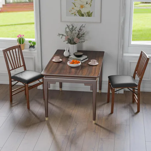 Vista 9 de TANGZON Folding Chairs 2/4 Pieces Rubber Wood Padded Dining Chairs with PVC Leather Exterior and Backrest for Home Kitchen Office Upholstered Guests