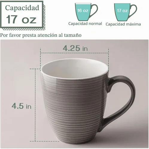 Vista 2 de DOWAN Tazas de Café, Juego de 6 Tazas de Café de 17 Oz, Tazas de Té Onduladas (Marrón)