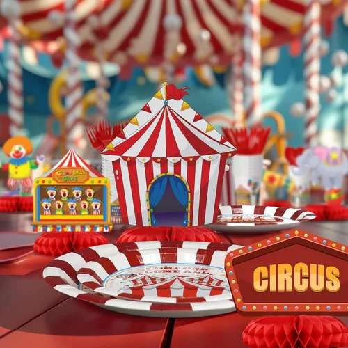 Vista 5 de Decoraciones de Fiesta de Carnaval y Circo - Centros de Mesa en Forma de Panal para Decoración de Cumpleaños de Circo - Decoración de Mesa