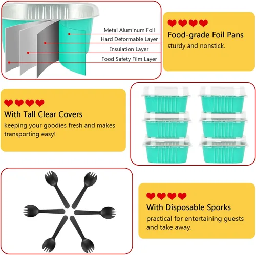 Vista 4 de LNYZQUS - Paquete de 40 moldes cuadrados para cupcakes con tapas de 5 onzas, moldes de papel de aluminio para mini pasteles, ramequines desechables
