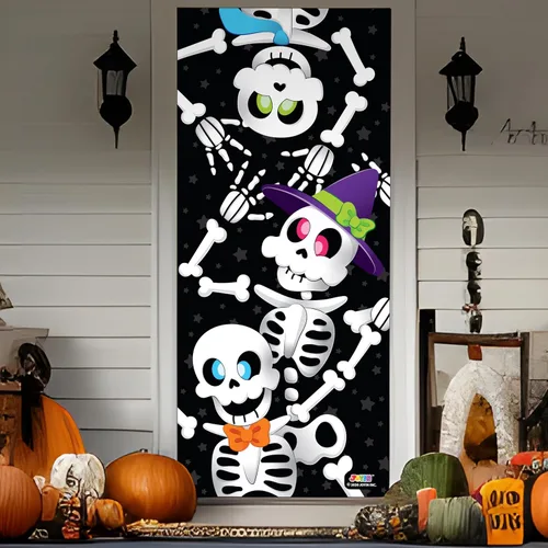 Vista 8 de JOYIN 3 piezas de 30 x 72 pulgadas para puerta de esqueleto, decoración de Halloween, decoración de interiores, casa embrujada, decoración