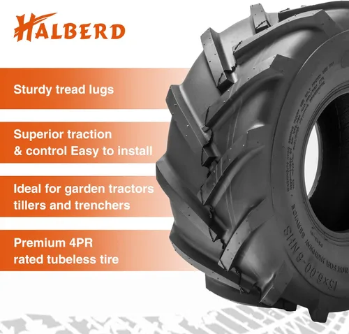 Vista 2 de HALBERD Neumáticos de Tractor Cortacésped 15x6.00-6, Neumáticos 4PR Zero Turn para Césped y Jardín, Gran Tracción para Tractores de Jardín
