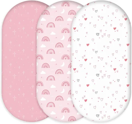 Vista 13 de Sábanas Florales para Moisés de Niña Paquete de 3, Sábana Ajustable para Colchón Transpirable y Cómoda, Moisés de Viaje Elástico y Moderno, Sábanas