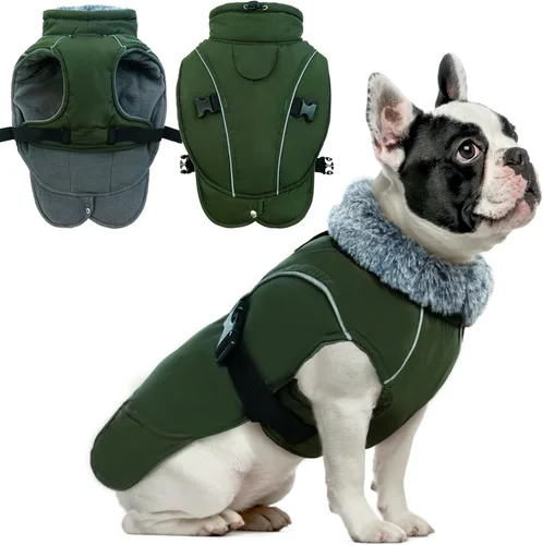 DENTRUN - Abrigo de invierno cálido para perros con chaqueta reflectante y cuello alto para clima frío, hebilla ajustable, repelente al agua,