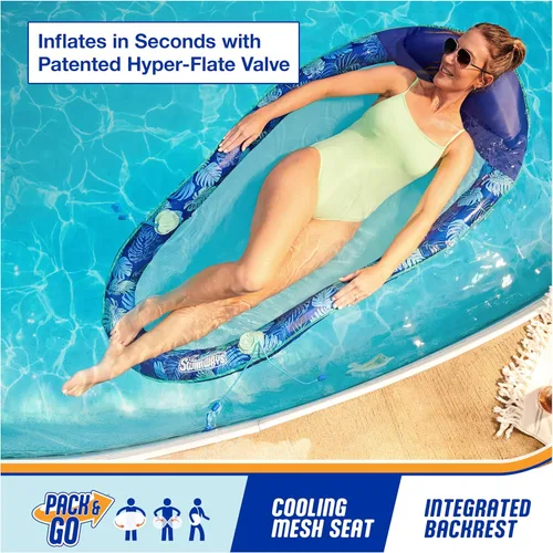 Vista 3 de Swimways Elite Spring Float Hamaca Tumbona de piscina, flotadores inflables de piscina para adultos con inflado rápido, hamaca de piscina