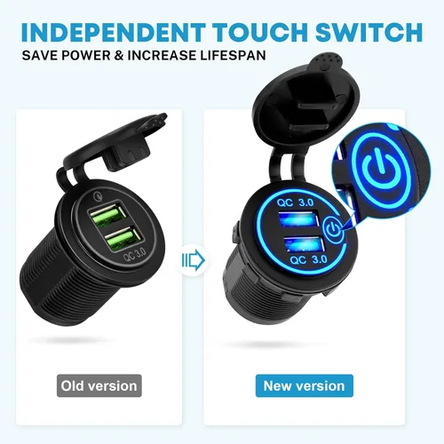 Vista 2 de Consola de 5 mandos basculantes Kohree, 12V, resistente al agua, para caravana, barco, coche, camiones, vehículos navales, panel de interruptores