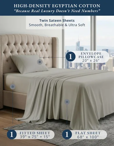 Vista 249 de LANE LINEN - Sábanas individual 100% algodón egipcio suave, cómodo y grueso de calidad de hotel, costuras reforzadas totalmente elásticas, sin