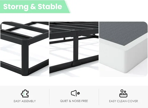 Vista 5 de QEROMY Somier de Perfil Alto de 9 Pulgadas, Base de Colchón con Marco de Metal Resistente, Fácil Montaje, Silencioso y Sin Ruido, Tamaño Individual