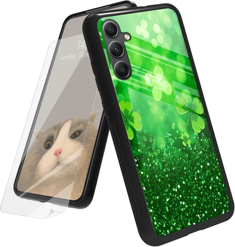 Vista 220 de Funda para Samsung Galaxy A12 5G con protector de pantalla, parte trasera de vidrio templado + TPU de silicona suave que absorbe los golpes