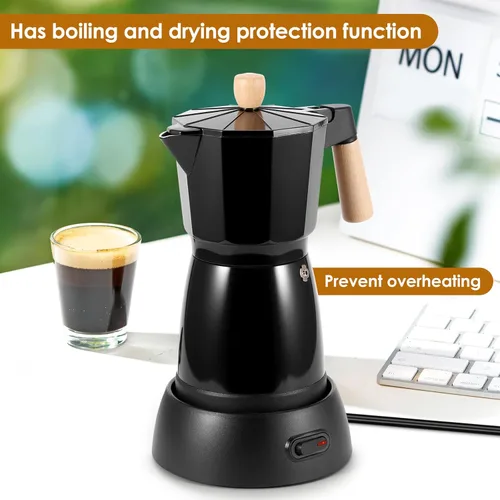 Vista 5 de Cafetera eléctrica de café expreso, cafetera de 6 tazas con base desmontable, portátil de aluminio italiano, moka moka eléctrica para el hogar