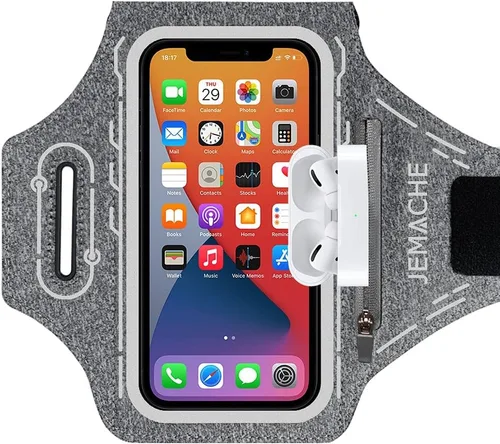 Vista 10 de Brazalete para iPhone Pro Max 17 16 15 14 13 12 Plus/Air con soporte para Airpods, entrenamiento de gimnasio, correr, teléfono (rosa)