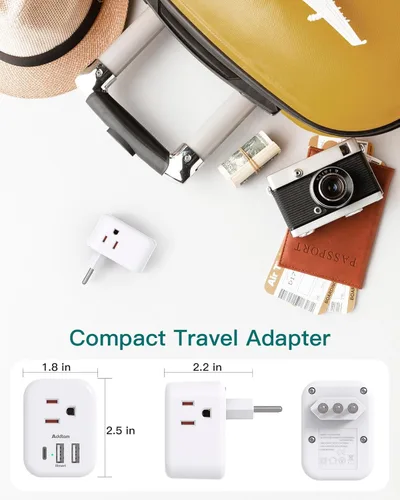 Vista 6 de Addtam - Adaptador de enchufe de EE. UU. a Japón, adaptador de toma de 2 a 3 clavijas con 3 tomas de corriente AC y 3 puertos USB (1 USB C)