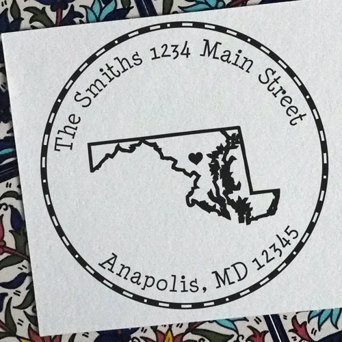 Vista 32 de Sello de dirección de devolución de Alabama, redondo autoentintado personalizado, 1-5/8 pulgadas tamaño de impresión Alabama State Luv Stamper