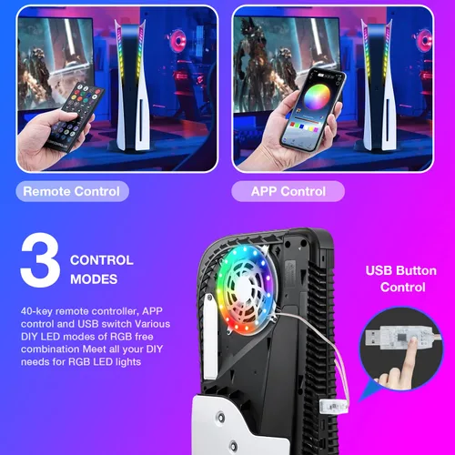 Vista 4 de JUSPRO PS5 LED Light Strip, RGB Ring LED Lights Kit Accessories Compatible with PS5 Slim Console Digital Edition & Regular Edition