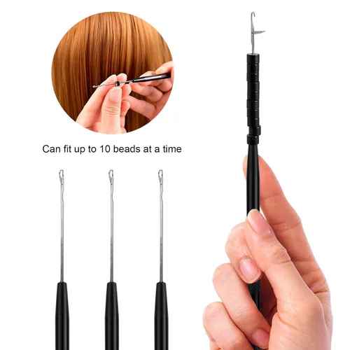 Vista 3 de NEWISHTOOL Extensiones de cabello de acero inoxidable, herramienta de gancho para tirar de aguja, 3 piezas de micro agujas enhebrador de alambre