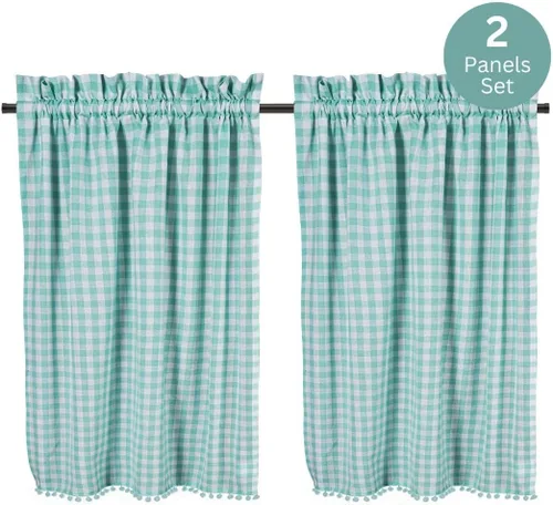 Vista 5 de 2 paneles de cortinas de cocina de 36 pulgadas de largo, bolsillo para barra, cortina de media ventana, cortina de ventana corta para cocina, baño