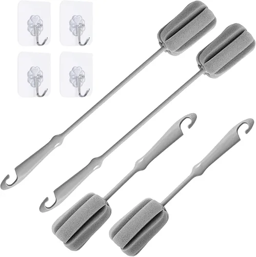 Vista 8 de Cepillo de limpieza de botellas de esponja suave azul azul con mango de plástico, cepillo de lavado de vasos, limpiador de ollas