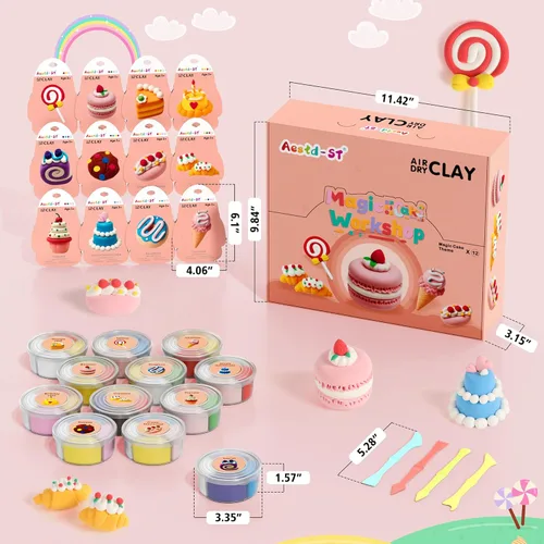 Vista 2 de Kit de arcilla seca al aire – Temática de pastel, arcilla de modelado para niños, modelo de postre DIY Arcilla mágica con herramientas y tutoriales