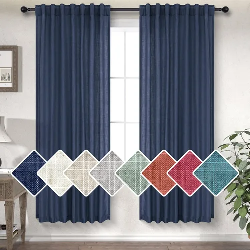 Vista 41 de Cortinas de lino crema de 102 pulgadas de largo para sala de estar, dormitorio, 2 paneles con bolsillo con pestaña trasera, filtro de luz, cortina