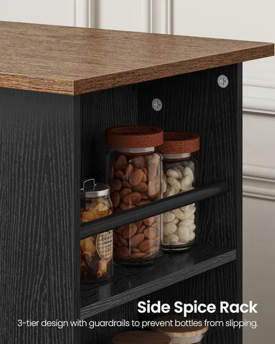 Vista 6 de CHOEZON Carrito de isla de cocina con almacenamiento, carrito de bar con estación de carga, isla de cocina sobre ruedas, mesa móvil rodante