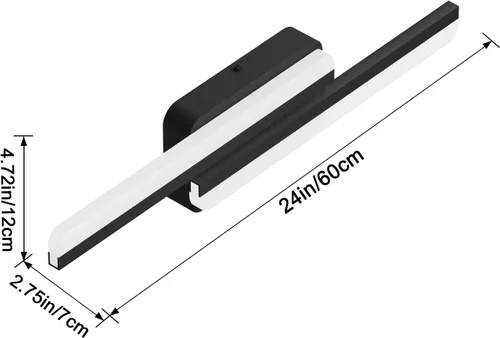 Vista 4 de Ralbay Moderna Lámpara LED Negra de Tocador de 24 Pulgadas 24W, Lámpara de Aluminio Mate Negro con Efecto Helado para Iluminación de Baño, Luz