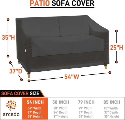 Vista 2 de Arcedo Fundas impermeables de 2 plazas para muebles de patio, resistente a la intemperie, funda de sofá para silla de exterior, 54 pulgadas de ancho