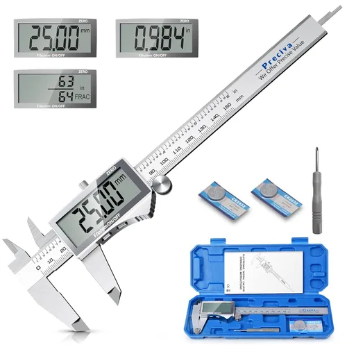 Vista 8 de Preciva - Calibrador digital, calibre vernier de acero inoxidable digital, calibradores de micrómetro con pantalla LCD grande, función de apagado
