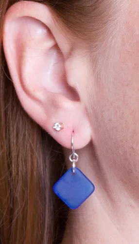 Vista 6 de Delicate Diamond Sea Glass Earrings, Beach Glass Earrings for Women by EcoSeaCo, using sustainable, recycled and repurposed material. Handmade