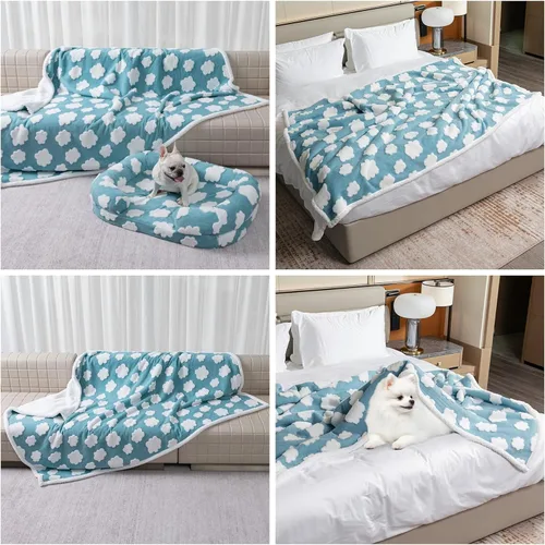 Vista 4 de Manta impermeable para mascotas, funda de cama para perro, sofá, elegante manta de jacquard para mascotas, para cachorros, gatos, lavable, Nube azul