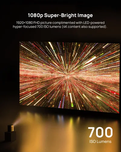 Vista 3 de XGIMI Proyector portátil Halo+ 1080P, 700 lúmenes ISO con altavoces Harman Kardon, corrección trapezoidal automática, enfoque automático, evitación