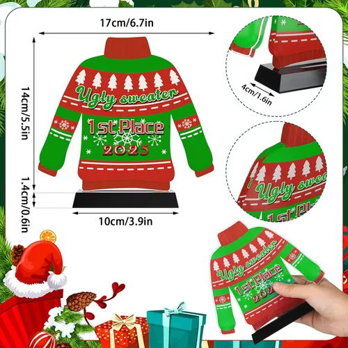 Vista 2 de Soaoo Suéter feo de Navidad de 6.7 pulgadas, suéter de Navidad de acrílico de 6.7 pulgadas, premio trofeo para fiesta, trofeo de primer segundo