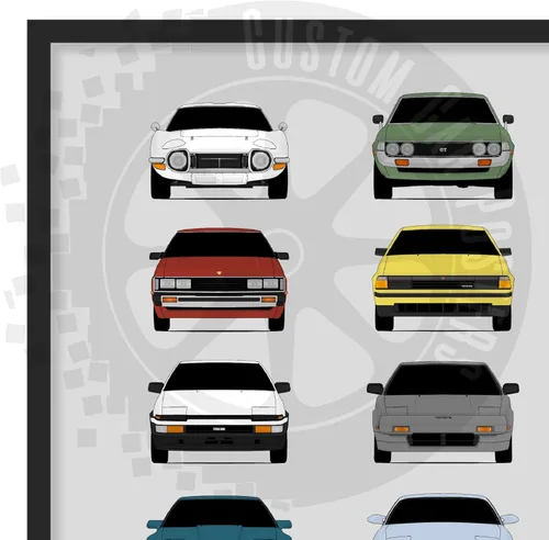Vista 4 de Custom Car Posters Póster hecho a mano compatible con Toyota Evolution Print Wall Art Décor Best of Toyota Generations, multicolor, 8 x 10 pulgadas