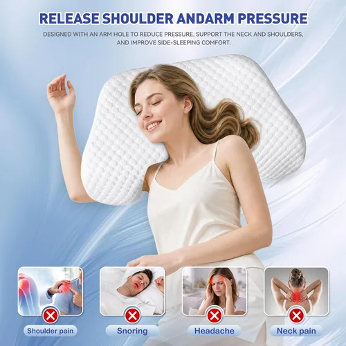 Vista 4 de Almohada para dormir de lado con agujeros para brazos, almohada de hombro de espuma viscoelástica para personas que duermen de lado, ergonómica