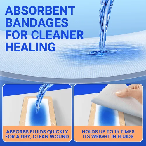 Vista 4 de Vendajes impermeables grandes de espuma de silicona de 4 x 8 pulgadas para cuidado de heridas de piel sensible, almohadilla cohesiva adhesiva