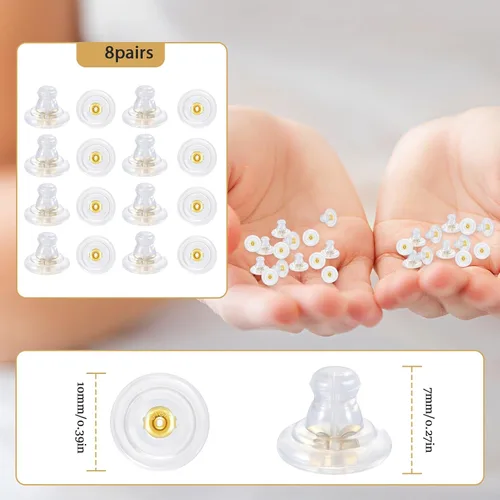 Vista 10 de Parte trasera de aretes para orejas caídas, de silicona de oro de 18 quilates, adecuadas para aretes y aretes pesados, transparentes