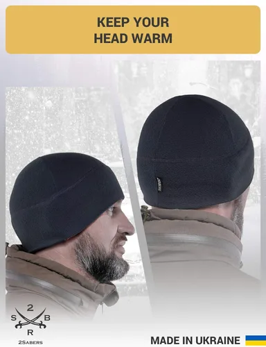 Vista 4 de 2SBR 2SABERS Gorro de vellón cálido de invierno - Gorro de cráneo para hombre, para clima frío al aire libre, negro