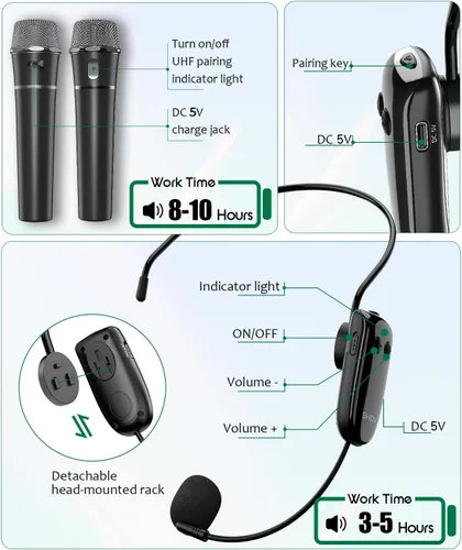 Vista 7 de SHIDU Amplificador de voz de 40 W con micrófono inalámbrico, sistema PA portátil con micrófono y altavoz inalámbricos, micrófono portátil Bluetooth