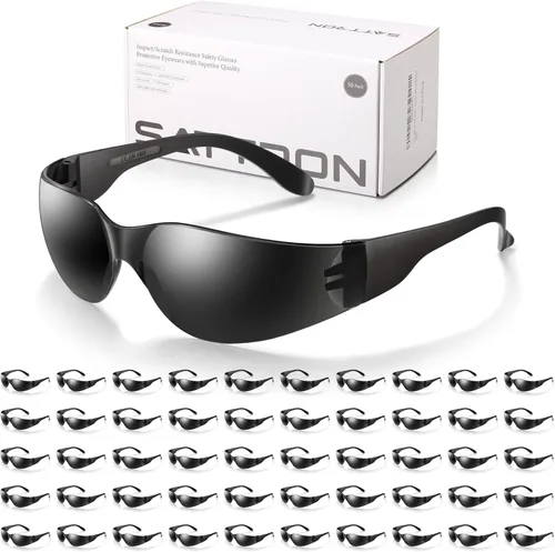 Vista 12 de 100 paquetes de gafas de seguridad teñidas, gafas protectoras resistentes a arañazos e impactos, lentes de policarbonato de humo oscuro