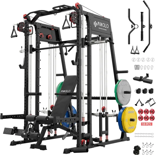 Vista 12 de Mikolo M4 2.0 Smith Machine, All-in-One Home Gym Power Cage with LAT Pulldown & Cable Crossover, Squat Rack for Full Body Workouts