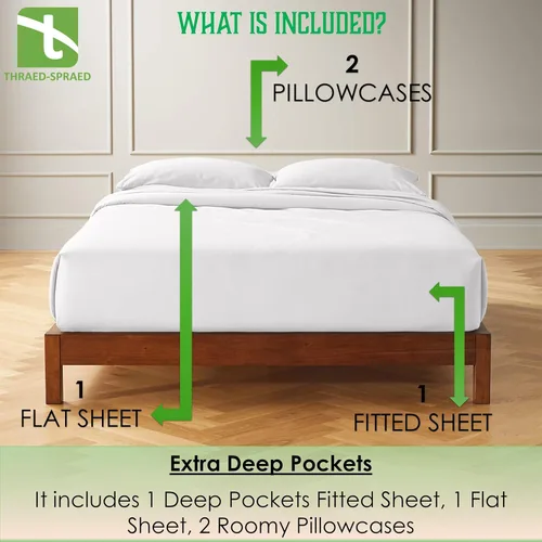 Vista 13 de Twin Size 4-Piece Sheet Set 1000 Thread-Count 100% Egyptain Cotton, 1000TC Soft, Breathable, Long-Staple Cotton Sateen Weave, Fits 19 Inches Extra