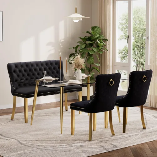 Vista 37 de Baysitone Juego de mesa de comedor de cristal de 51 pulgadas para 4, juego de 5 piezas de comedor moderno, mesa de cocina rectangular de vidrio